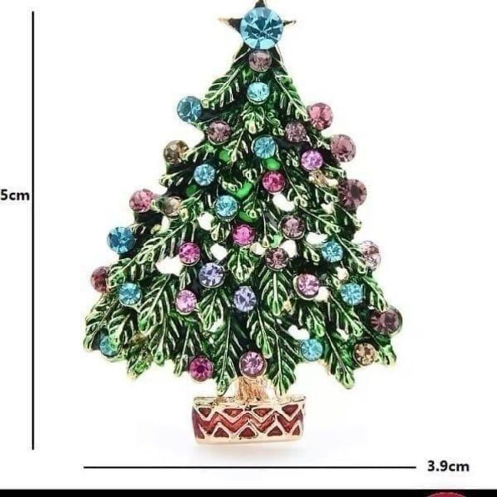 Christmas Tree Brooch Vintage Style Pin Statement Tiered Green Enamel Crystals